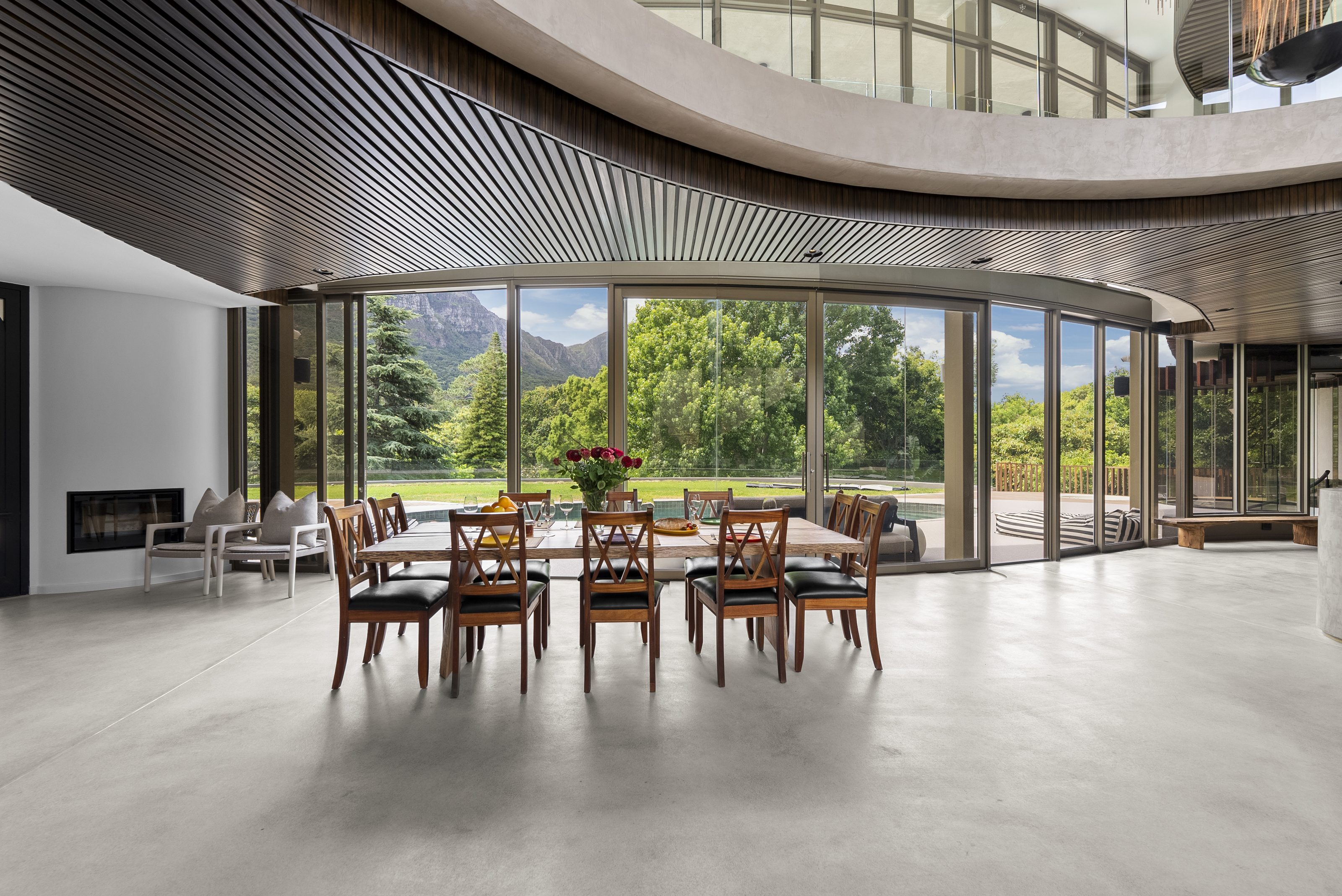 The dining table with the mountain behind