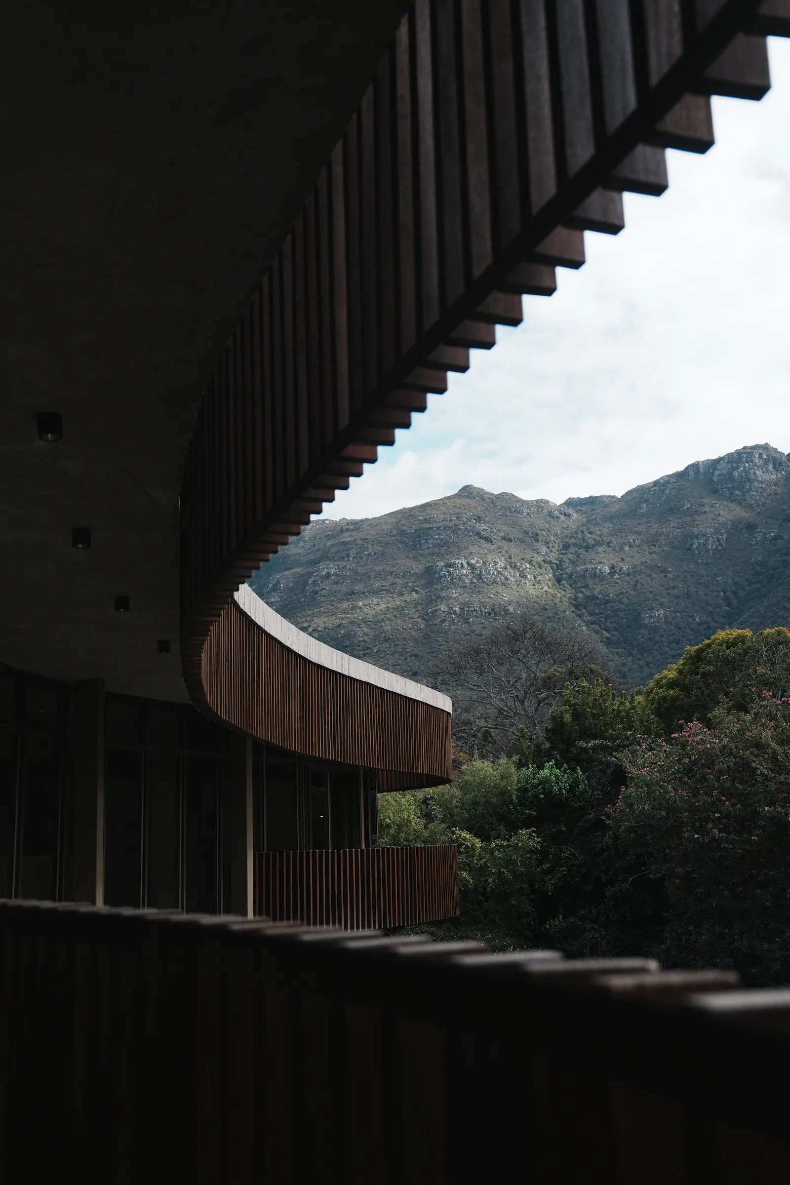 The mountain through the timber slats